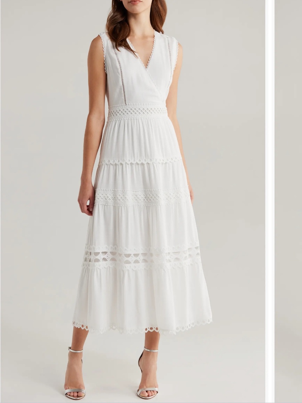 Adelyn Rae Roxy Lace Trim Maxi Dress white
